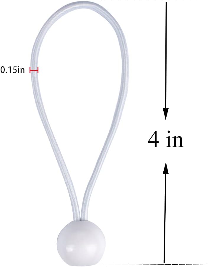 AOPRIE 30 Pcs Bungee Cords with Balls 4 inch White Ball Bungees Heavy Duty Tarp Bungee Cords Trap Weather Resistant Tie Down Strap for Camping, Tents, Cargo, Holding Wire and Hoses