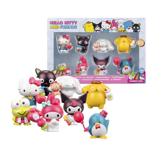 Hello Kitty - Set de 8 Figuras de 5 cm, Incluye, Kuromi, My Melody y 5 Amigos Más, Pack de Colección con Diseño Adorable, Famosa (HKTJ4000)