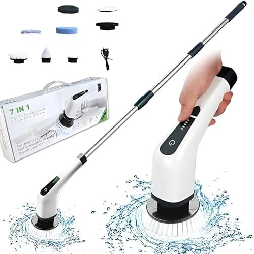 電動お掃除ブラシ 【2024新登場9in1・電量表示】バスポリッシャー デッキブラシ 9つ替えブラシ付き ワイヤレス充電 TYPE-Cインターフェース 長さ伸縮可能 手持ち式 軽量 浴室 浴槽磨き トイレ掃除 床 窓 壁 玄関 車 年末掃除 収納袋付き 1