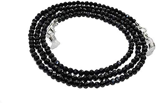 Semi Precious Black Colour Crystal Gemstone Round Beads Spectacle Chain Lanyard Cord Neck Strap String Chain Ethnic Face Mask Holder Lanyard Anti-Lost Mask Leash Stylish Sunglass, Reading Glass 74 cms Unisex
