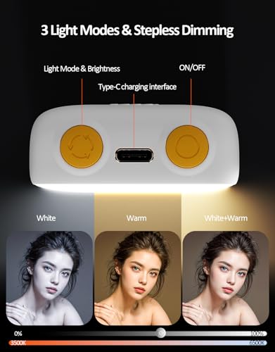 Image of Mini Magnetic Fill Light with Stepless Dimming, 3 Light Modes, Rechargeable 600mAh Battery, Portable LED Video Light for Gimbals, Metal Surfaces, and Vlogging - Includes Magnetic Mounting Plates