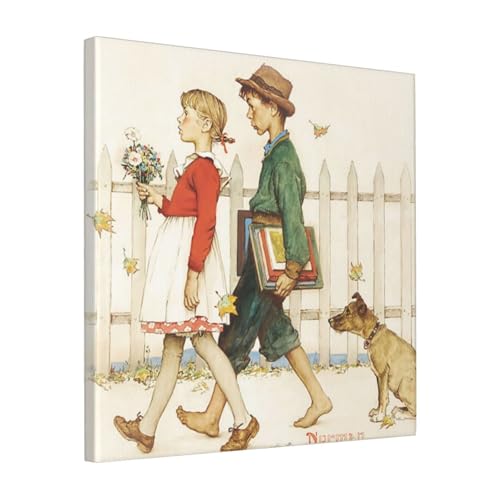 絵画 フレーム装飾画 ノーマンロックウェル Young Love Walking To School キャンバスアート アートパネル 壁画 壁掛け 絵 モダンアート 版画 壁飾り 世界の名画 ポスター 40x40cm