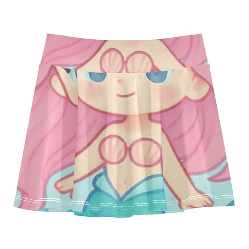 Cute Comfy Athletic Shorts for Girls Skorts Tennis Skirts Toddler Flowy Skirt Cute Cartoon Mermaid Pink 4t