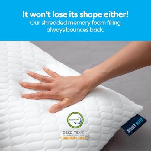 Image of Sidney Sleep Adjustable Bed Pillow for Neck and Shoulder Support with Extra Shredded Fill - Cervical Contour Pillow for Side and Back Sleepers. Standard Size 19 inch x 26 inch CertiPUR-US Certified (White)
