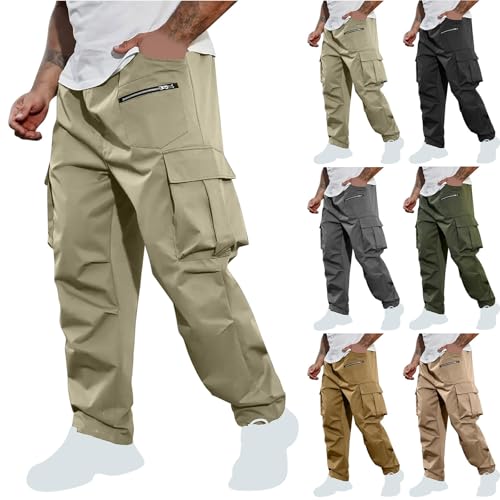 Mens Casual Cargo Pants Baggy Straight Leg Sweatpants with Large Flap Pockets Outdoor Hiking Sports Trousers