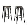 DHP Fusion Metal Backless 30" Barstool with Wood Seat, Distressed Metal Finish for Industrial Appeal, Set of two, Antique Gun Metal