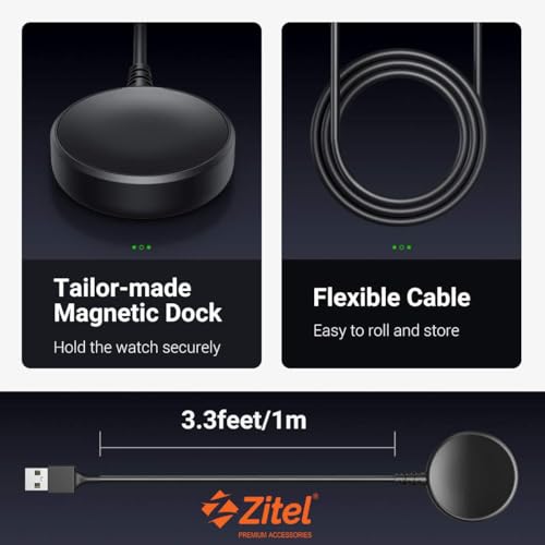 Image of Zitel Charger Compatible with Samsung Galaxy Watch Ultra, Watch 7, FE - Replacement USB Charging Cable 100cm - Black