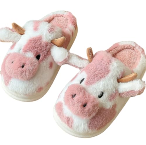 Women's & Men's Plush Cartoon Cow Winter Soft & Comfortable Animal Plush Slippers - Cute Cow Slippers