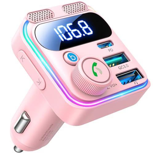 Bluetooth 5.4 Car Adapter FM Transmitter for iPhone 17, [Stronger Dual Mics & HiFi Deep Bass Sound] 81W Fast Charging Cigarette Lighter USB C Adapter Hands-Free Calling, Support USB Drive