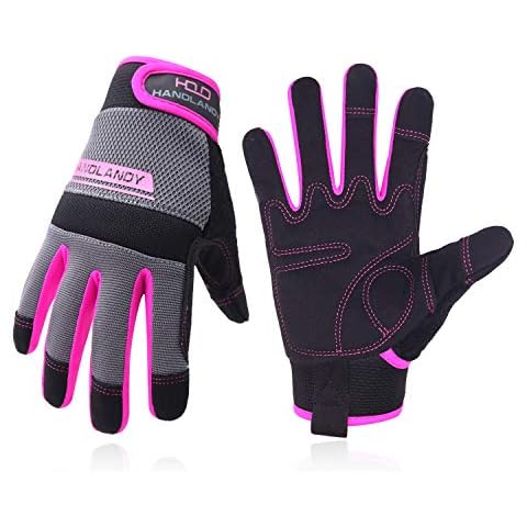 HLDD HANDLANDY Safety Work Gloves, Women Utility Work Gloves, UltraLight MultiFunctional Mechanic Gardening Construction DIY Work Gloves with Touchscreen (Medium, Pink) Cover
