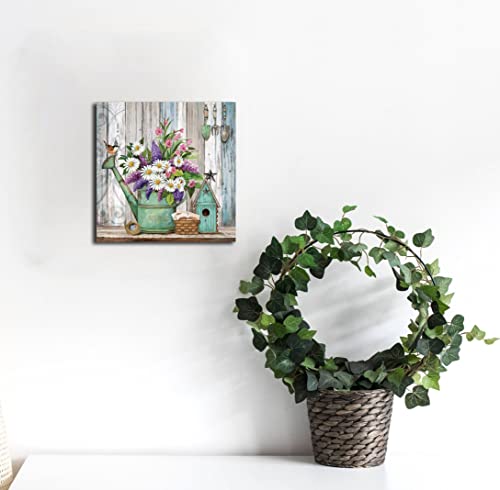 Laiart Farmhouse Decor Canvas Wall Art Lavender White Flowers Picture Vintage Wood Grain Modern Home Artwork #TOP3