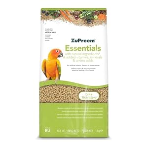 Zupreem Essentials Vogelvoer voor gezelschapsvogels, natuurlijke ingrediënten, voor agapornis, Ninfa Kakadus, Argentijnse Cotorras en andere middelgrote vogels, 1 kg