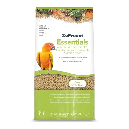 Zupreem Essentials Alimento para Aves de Compañía - Ingredientes Naturales - Pienso para Pájaros Indicado para Agapornis, Cacatúas NINFA, Cotorras Argentinas y Otros Pájaros Medianos - 1 kg