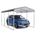 10x15 ft Large Carport with Galvanized Metal Roof, Heavy Duty Car Shelter with Upgraded Frame, All-Weather Portable Garage Outdoor Car Canopy for Trucks, SUV, Motorcycles, Boats & Tractors