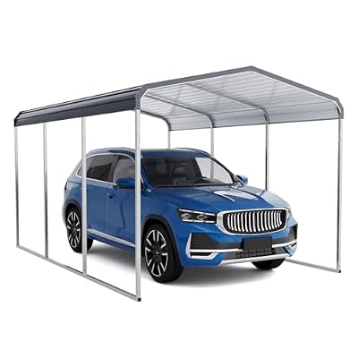 10x15 ft Large Carport with Galvanized Metal Roof, Heavy Duty Car Shelter with Upgraded Frame, All-Weather Portable Garage Outdoor Car Canopy for Trucks, SUV, Motorcycles, Boats & Tractors