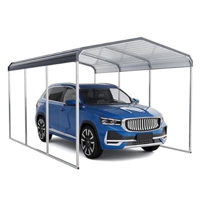 Outdoor Carport, 10x15 Heavy Duty Carport, Car Shelter with Galvanized Metal Roof and Updated Frame, Car Canopy Metal Garage for Car, Pickup, Boats and Tractors