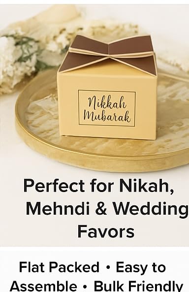Image of Nikkah Mubarak Favor Gift | Premium Wedding Return Box for Guests | Elegant Bow-Top Cardstock Packaging for Sweets & Chocolates (10)