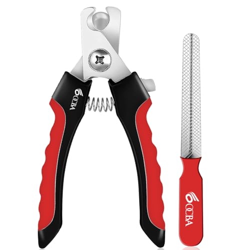 OCBA Dog Nails Clippers with Safety lock & Nail File Professional Dog clippers suitable for all sized Breeds Protection Guard to Prevent Over Cutting suitable for Cats Rabbits (Red Black Large)