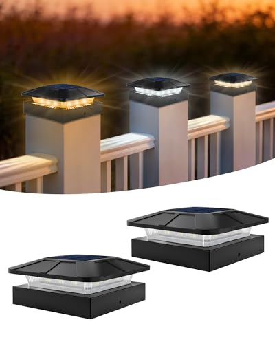 BRIMAX Tapa de Poste Solar 10x10 CM, 3 Temperaturas de Color 3000K/4500K/6000K, Regulable 50%/100%, Autonomía 12-20H, IP65 Impermeable, Luz LED para Postes de Valla/Jardín/Terraza, Juego de 2
