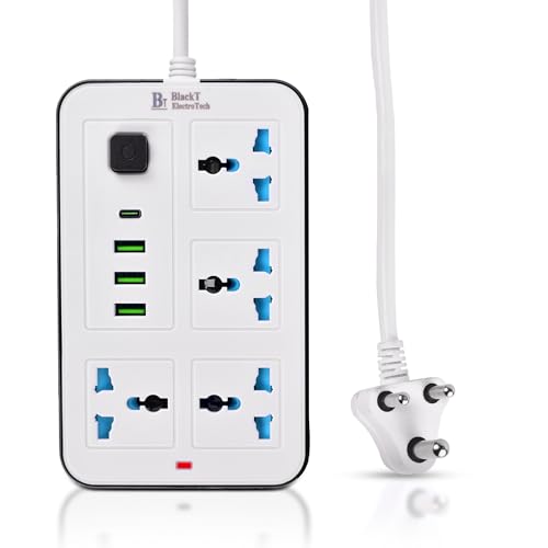 Image of Blackt Electrotech (BTPS2) Extension Board with USB - 2500W 10A Power Extension Board with 20W PD Type-C, 4 Multi Plug Socket Extension Box with Switches & Surge Protection for Home & Office - White