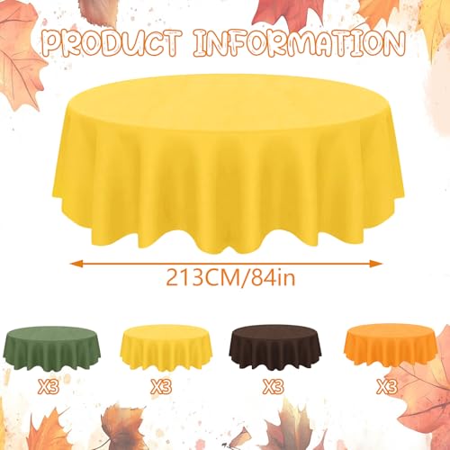 Image of CIEOVO 12 Pack Fall Plastic Tablecloth Autumn Color Disposable Waterproof Round Tablecloth for Fall in Love Wedding Thanksgiving Harvest Family Birthday Party Decoration