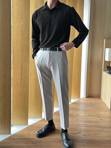 Image of Leriya Fashion Men's Black Long Sleeve Polo T Shirt | Solid Collared Casual Polo Tee for Men | Regular Fit Comfortable T-Shirt for Office, Casual (Available in Plus Size)