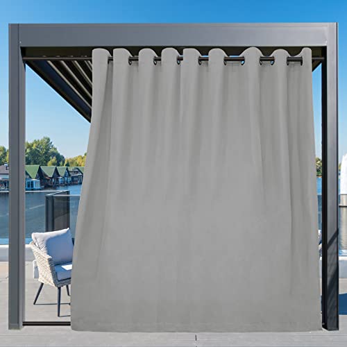Image of Easy-Going Outdoor Curtains for Patio 1 Panel, 150x84 inch, Light Grey | Waterproof, Windproof, Weatherproof Privacy Outdoor Curtains for Cabanas Porches and Pergolas, Grommet Top and Tab Bottom