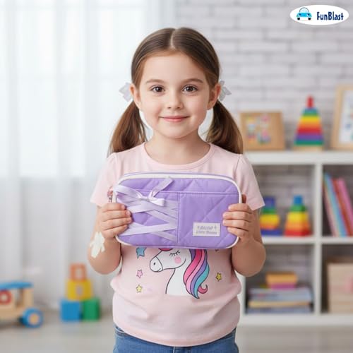 Image of FunBlast Pencil Pouch for Girls - Aesthetic Multi-Compartment Zipper Pouch with Drawstring Pocket, Cute Kawaii Pencil Case, Stylish Stationery Pouch, Return Gift for Kids & School Use (PurpleB)