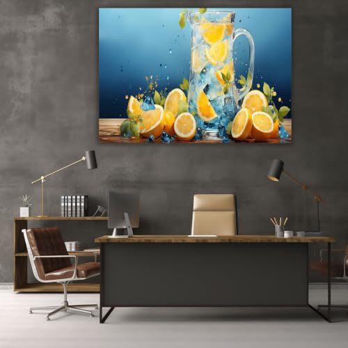 Cuadro en lienzo de estilo abstracto con fruta de limón azul de 40x60cm 2