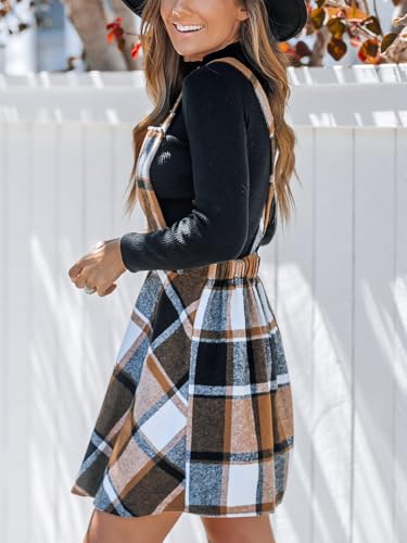 CUPSHE Women's Overall Dress Square Neck Plaid Sleeveless Casual Short A Line Cute Fall Mini Pinafore Dresses4