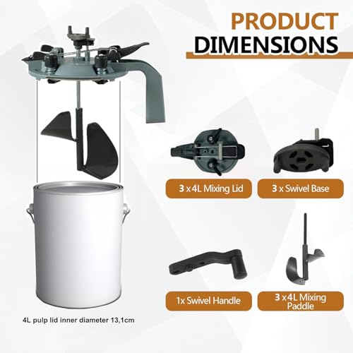 WOOLUCK® 3 Stück Farbmischdeckel, Farbspender mit Griff, Farbdose Mischdeckel, Farbmischmesser zum Umrühren - 4l