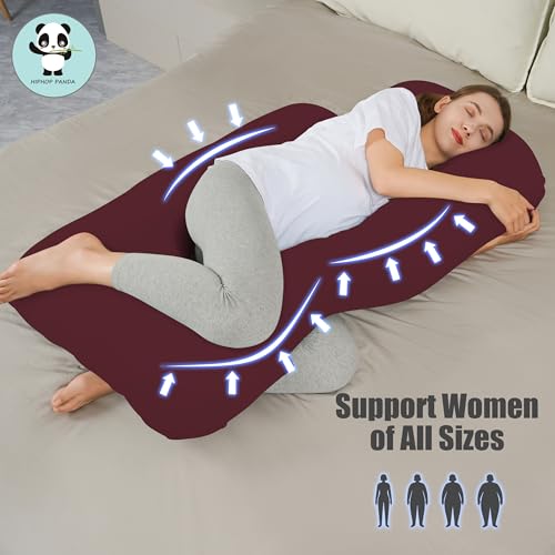 HIPHOP PANDA U-Shaped Pregnancy Pillow for Sleeping - Full Body Maternity Support Pillow with Removable Cover - Comfort for Back, HIPS, Legs, Belly - 57 Inch for Pregnant Women, Burgundy