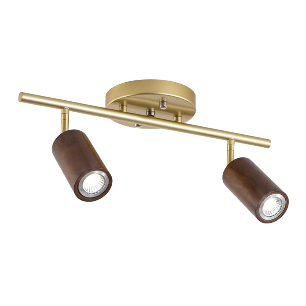 BHGFYXBS Adjustable Semi-Flush Ceiling Spotlight, 180° Rotating Directional Light, Wood Ceiling Spotlights Modern Indoor Fixtures For Hallway Porch Entryway - E27 Socket,Brown-2lights