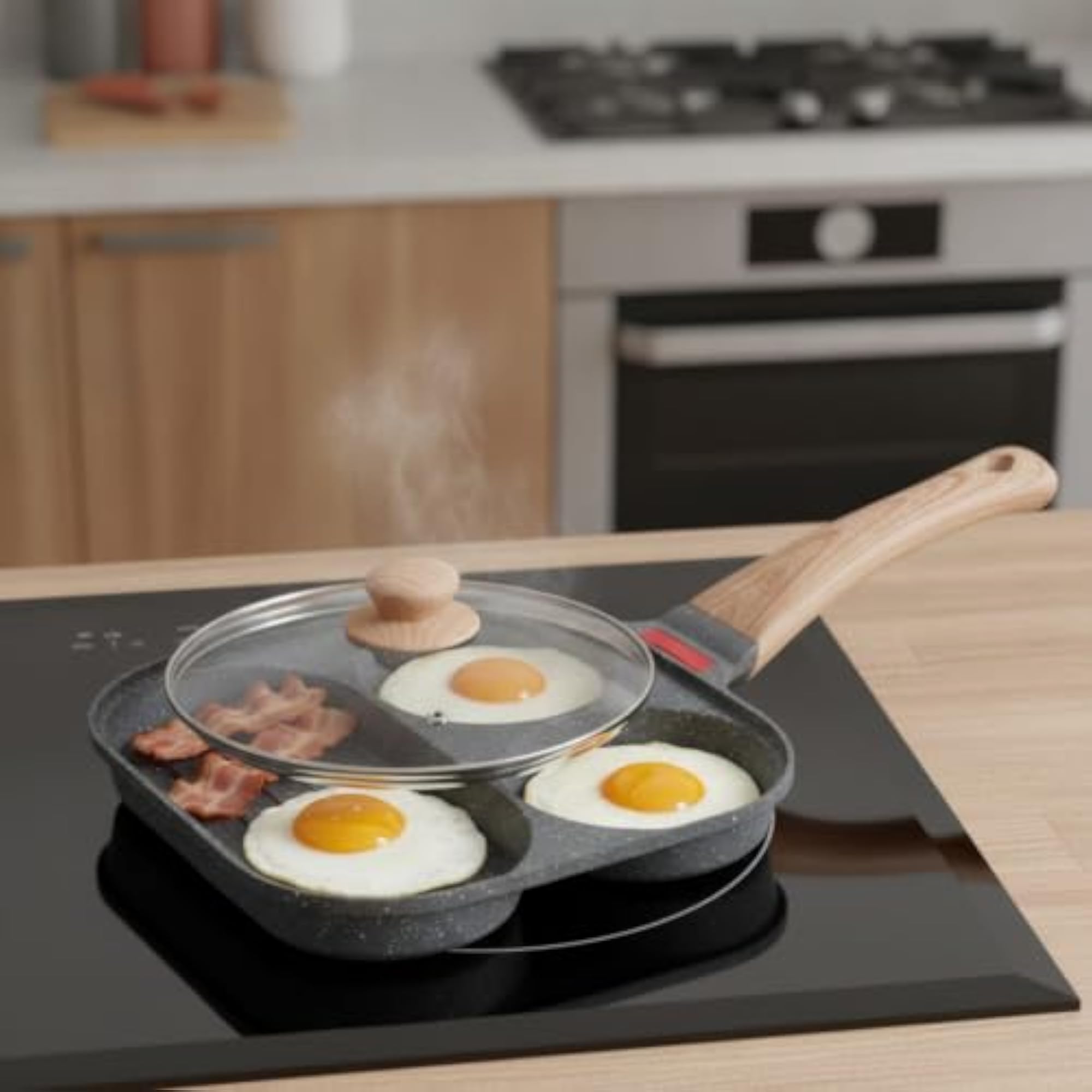 Nonstick Multi-Section Frying Pan, 4-Cup Breakfast Pan for Small Kitchens
