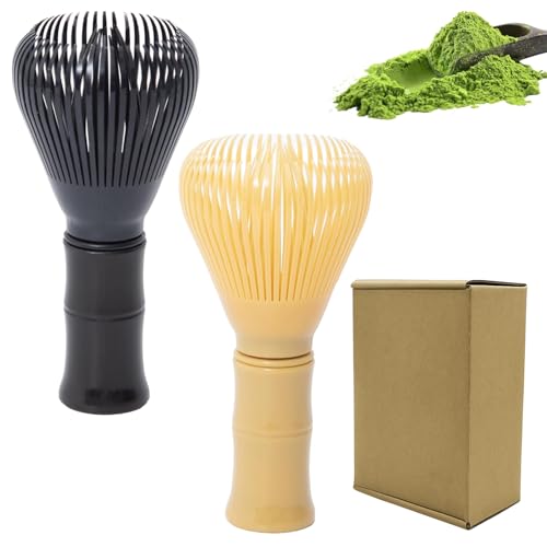 Matcha-Schneebesen aus Kunstharz, traditioneller japanischer Chasen-Mixer, Geschenke für Teeliebhaber, Matcha-Schneebesen, Matcha-Set für Grünteepulver-Zubereitung (schwarz + gelb), 2 Stück