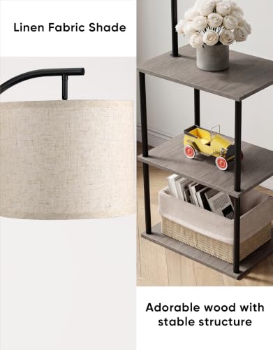 Image of PARTPHONER Floor Lamp with Table, Night Stand with Lamp, Narrow Side Table with 3CCT LED Bulb, Small Coffee Table, Modern End Table with Storage Shelves for Living Room Bedroom, Oak Gray