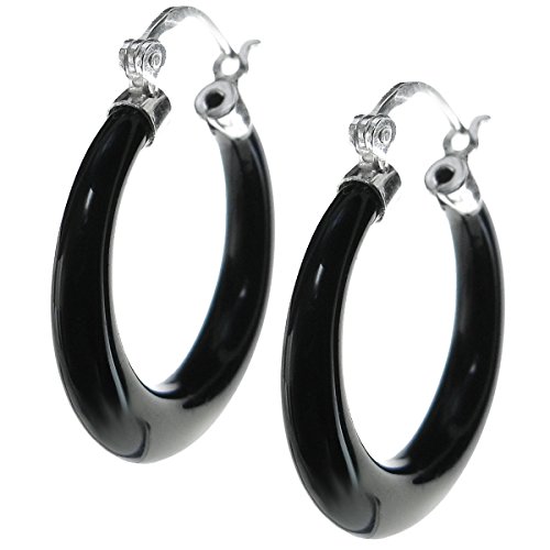 Sterling Silver Natural Black Onyx Ring Drop Hoop Huggie Earrings2