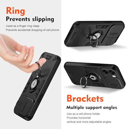 Image of YUWOO Back Cover for Oppo K14x 5G |Shockproof Cover|Military Grade Protection|Camera Slider for Protection|Multi Use Super Ring Back Cover for Oppo K14x 5G