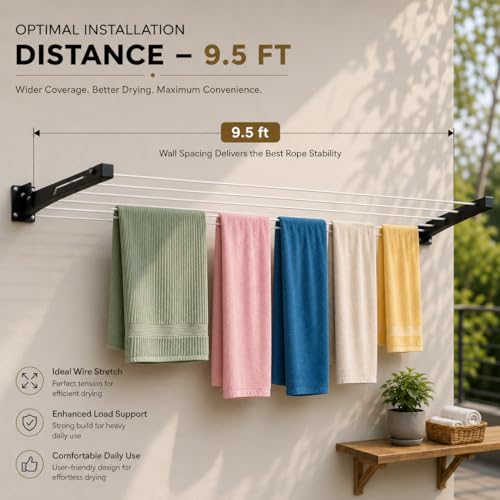 Image of TAGGY Heavy Duty 6 Layer Foldable Cloth Drying Stand for Balcony with 60 Feet Rope Cloth Drying Stand Wall Hanging Clothes Dryer Rack for Balcony Indoor Wall Mounted Laundry Hanger (6 Layer 60Ft Rope)