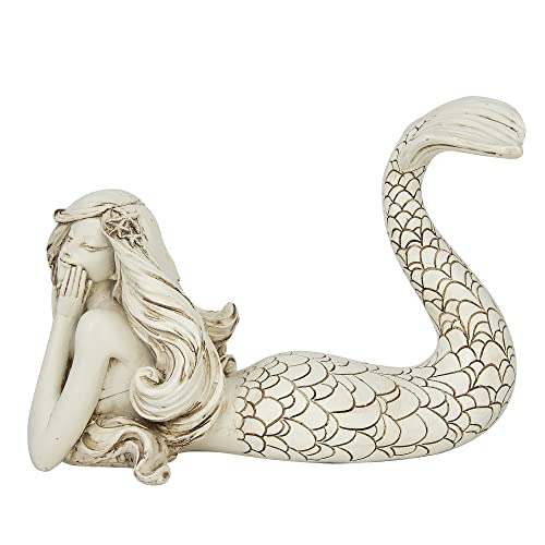 Corner Merchant Mermaid Figurine Statue Ivory Distressed Beach Room Decor Shelf Sculpture Coastal Ocean Collection For Home Bathroom Living Room Garden Desk Decor (Laying) #TOP1