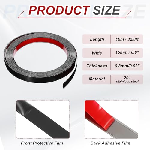 Bande adhésive noire en acier inoxydable miroir flexible 10m
