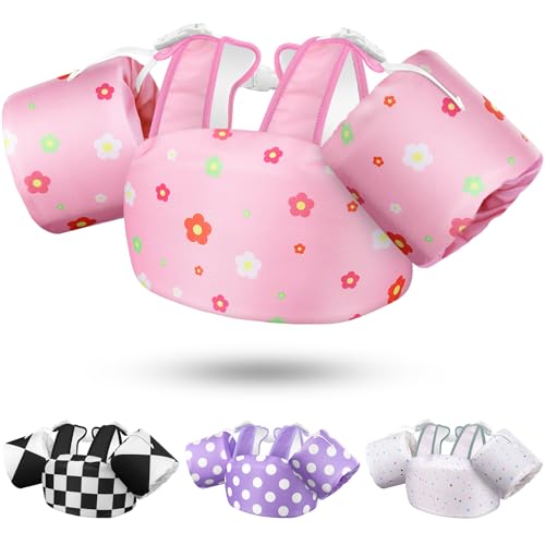Vvinca Toddler Swim Vest for Kids 28-66 lbs, Toddler Floaties Puddle Pool Float Jumper 30-50 Pounds for Girls Boys Ages 2-6 with Detachable Arm Floaties Stylish Floats for Swimming Pool Beach Vacation