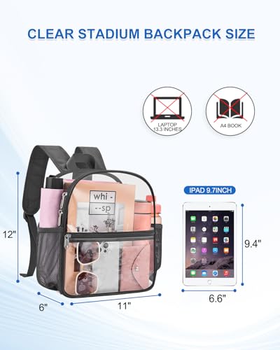 Image of Clear Backpack for Stadium Events, 12x12x6 Small Clear Plastic bag with Reinforced Straps for Game Security Festival Concert