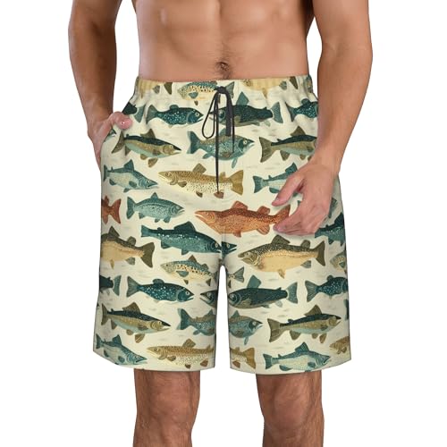 PHJAdq River Freshwater Fish - Pantalones cortos de playa elásticos para hombre, 1 patrón, secado rápido, Negro, 3XL