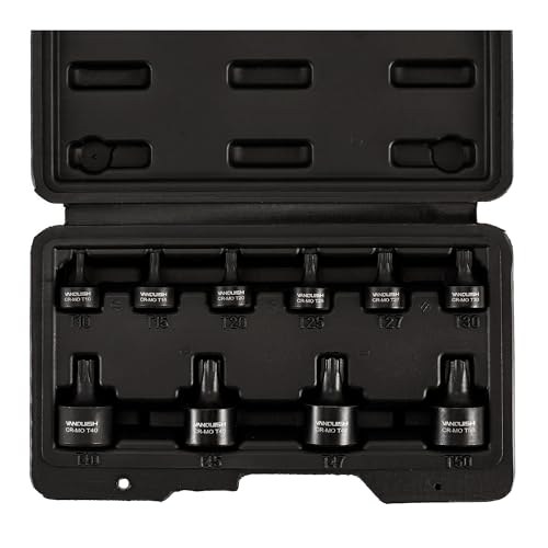 VANQUISH 10-Piece Torx Bit Socket Set，3/8' Drive Star Bits（T40, T45, T47,T50）and 1/4' Drive Star Bits（ T10, T15, T20, T25, T27, T30) 8996