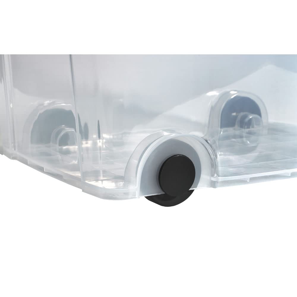 Logiplast 2 Stück Aufbewahrungsbox transparent 100 Liter mit Deckel und Klickverschluss 690 x 515 x 420 mm inkl. Rollen