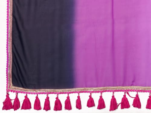 Image of RAJESHWAR FASHION WITH RF Women's Fancy Desian Ombre Georgette Saree For Women With Latkan Tassels Lace Border & Unstitched Blouse