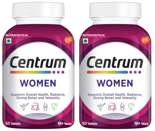 Image of Centrum Women, World's No.1 Multivitamin with Biotin, Vitamin C & 21 vital Nutrients for Overall Health, Radiance, Strong Bones & Immunity (Veg) 50 tablets, Pack of 2