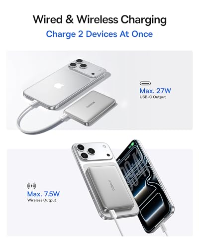 Image of Baseus Picogo Power Bank, 0.5 inch Ultra Slim 10000mAh MagSafe Portable Charger, Upgraded CCC Certified 27W Fast Charging Magnetic Battery Pack, Alloy Wireless Charger for iPhone 17 /16 /15 /14 /13 /12