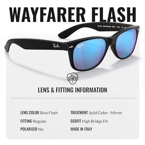 Image of Ray-Ban RB2132 NEW WAYFARER FLASH Square Shaped Sunglasses for Men & Women with Official RAYBAN Eyewear Kit